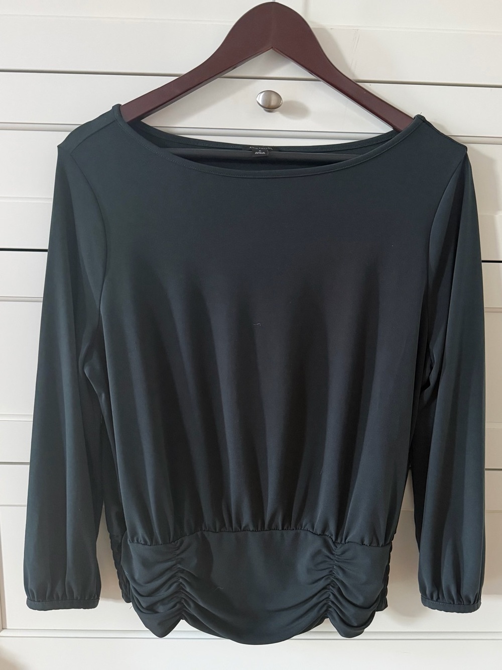 Dark Forest Green Ann Taylor Ruched Blouson Top ✨ Smocked Waist Size M